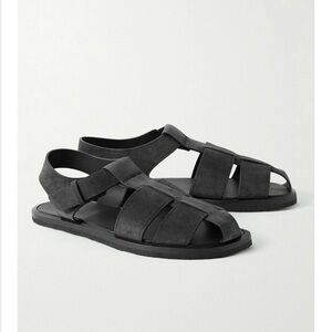 The Row Men’s Fisherman Suede Saddle Nubuck Sandals - Black Size 45 EU